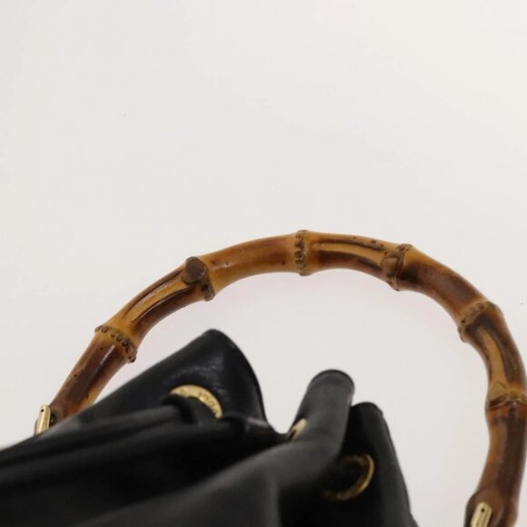GUCCI Bamboo Hand Bag Leather 2way Dark Brown Gold Auth 125616 - Picture 9 of 16